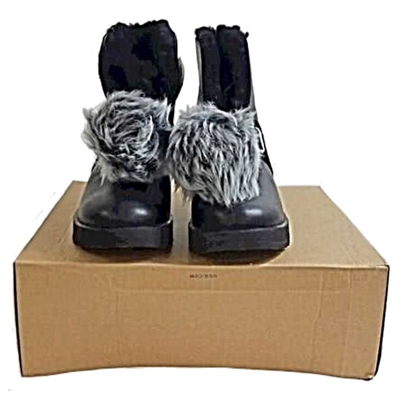 UGG Isley Black Waterproof Leather Pom Pom Boots, Size 6 - Picture 4 of 15